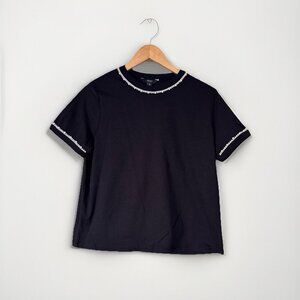 Next Pearl Trim Short Sleeve Tshirt Size UK 12 US 8 Black